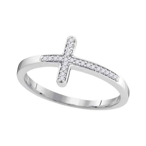 Round Diamond Cross Religious Band Ring 1/20 Cttw 10KT White Gold