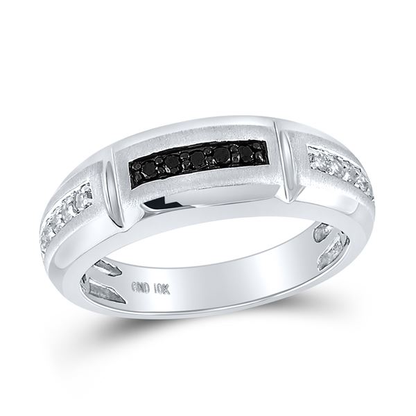 Round Black Color Enhanced Diamond Notched Band Ring 1/4 Cttw 10KT White Gold