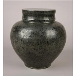 DOUBLE LIDDED ASIAN PEWTER TEA JAR
