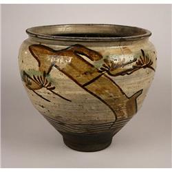 ASIAN YUMINO WARE JAR WITH PINE TREE MOTIF