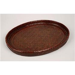 ASIAN RED LACQUERED WOVEN BAMBOO TRAY