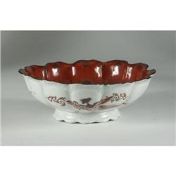 CHINESE HANDPAINTED BLOOD RED BOWL BIRD MOTIF