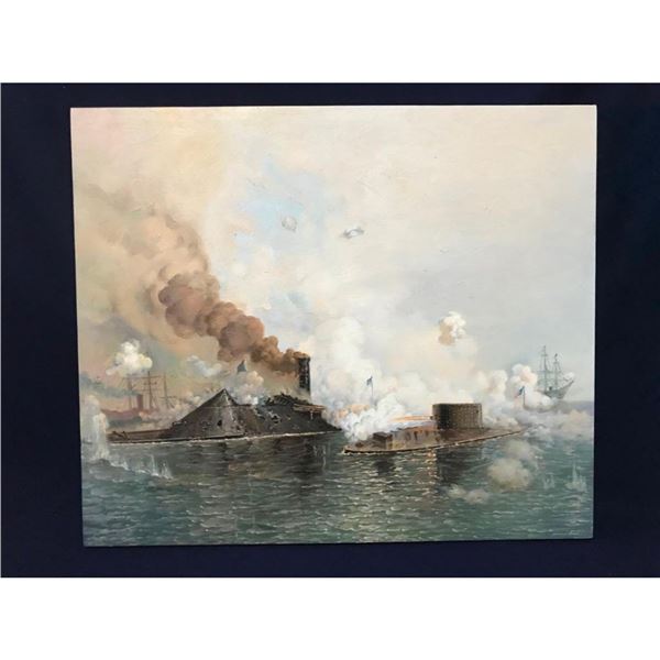 Civil War Battle of the Ironclads Oil Painting