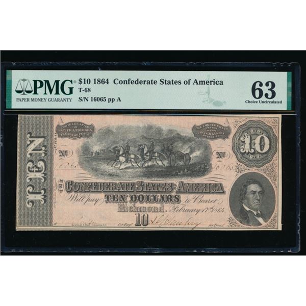 1864 $10 T-68 Confederate PMG 63