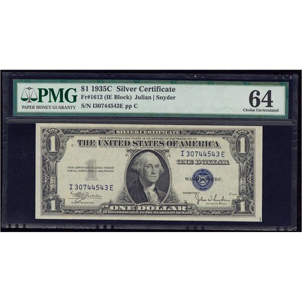 1935C $1 Silver Certificate PMG 64