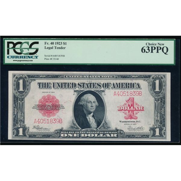 1923 $1 Legal Tender Note PCGS 63PPQ