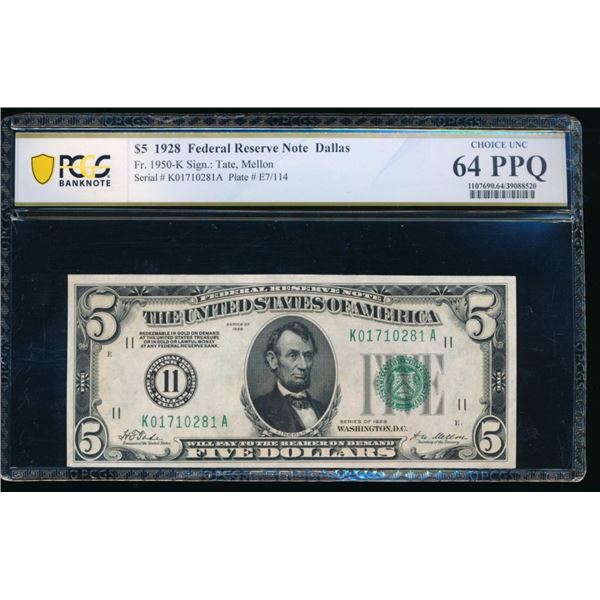 1928 $5 Dallas FRN PCGS 64PPQ