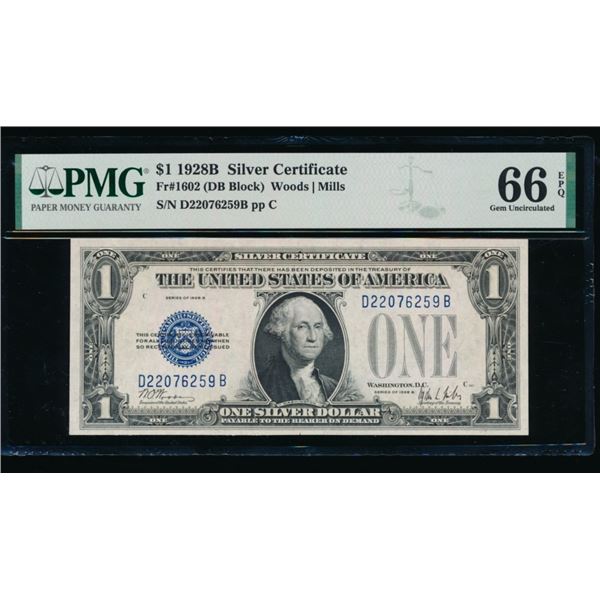 1928B $1 Silver Certificate PMG 66EPQ