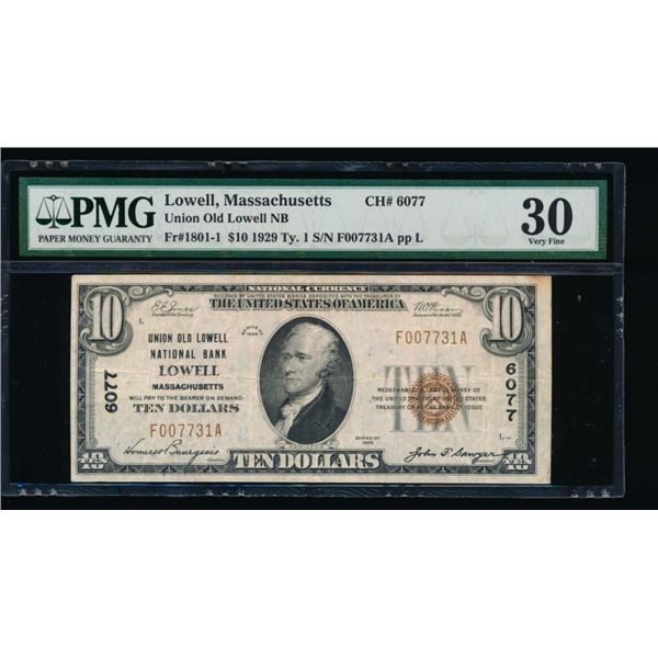 1929 $10 Lowell MA National PMG 30