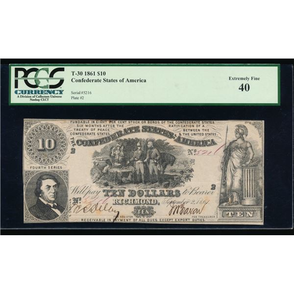 1861 $10 T-30 Confederate PCGS 40