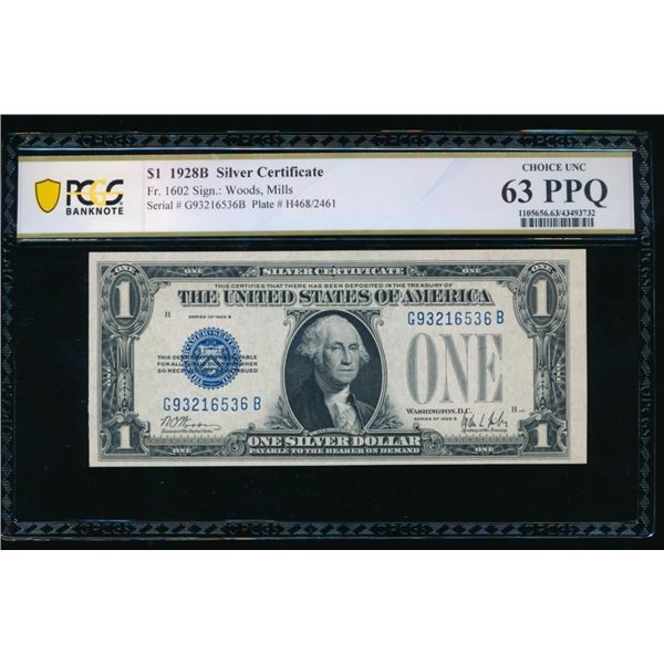 1928B $1 Silver Certificate PCGS 63PPQ