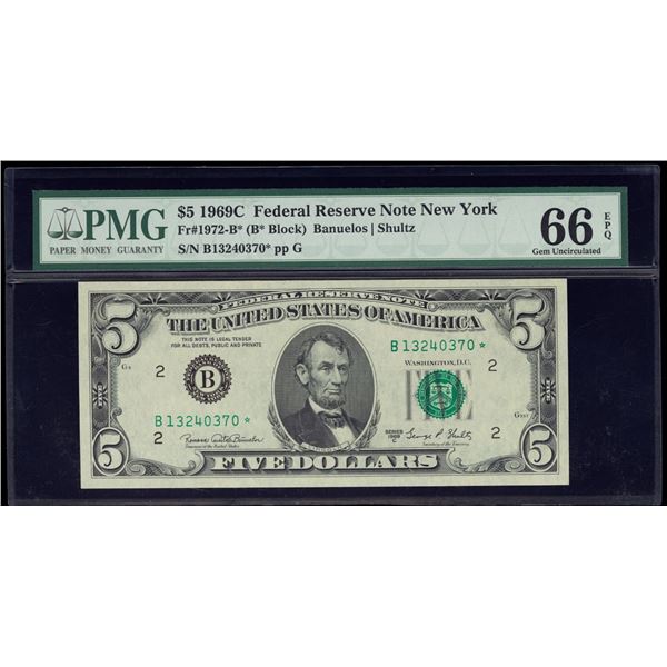 1969C $5 STAR New York FRN PMG 66EPQ