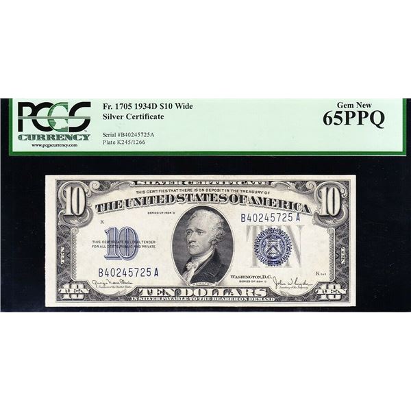 1934D $10 Wide Silver Certificate PCGS 65PPQ