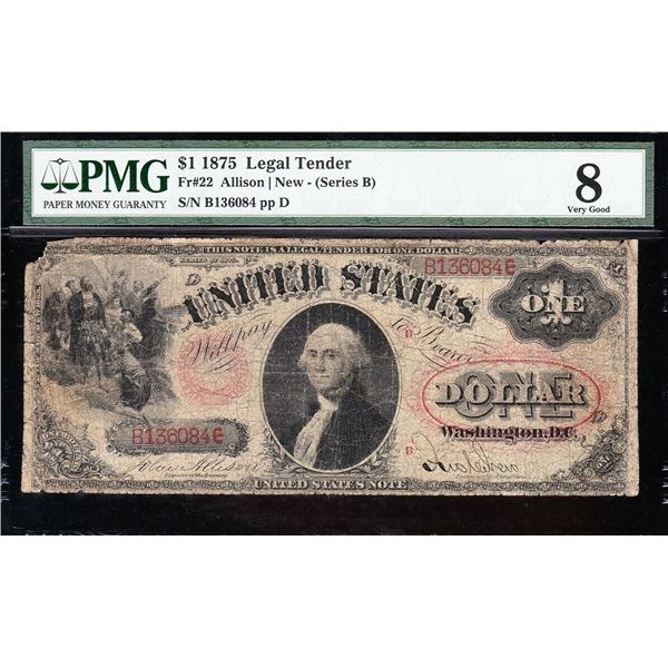 1875 $1 Series B Pink Floral Seal Legal Tender PMG 8