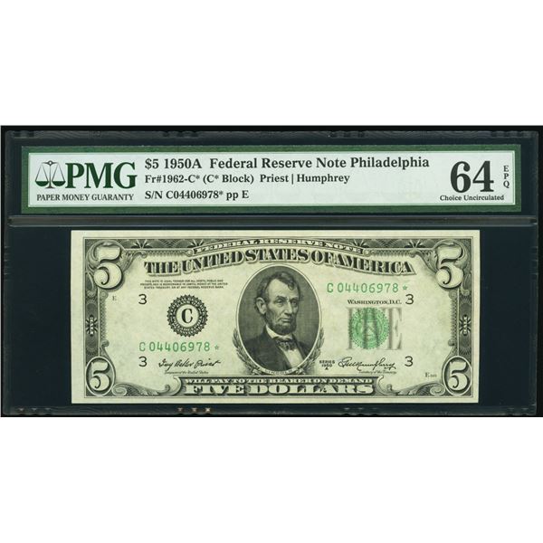 1950A $5 STAR Philadelphia FRN PMG 64EPQ