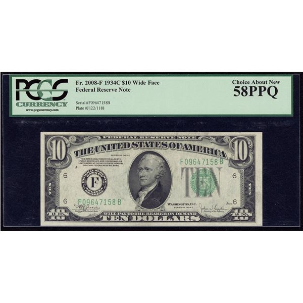 1934C $10 Atlanta Wide Face FRN PCGS 58PPQ