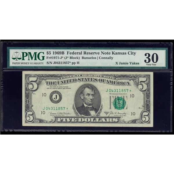 1969B $5 STAR Kansas City FRN PMG 30