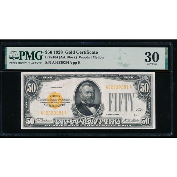 1928 $50 Gold Certificate PMG 30