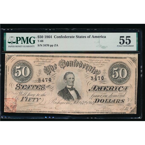 1864 $50 T-66 Confederate PMG 55