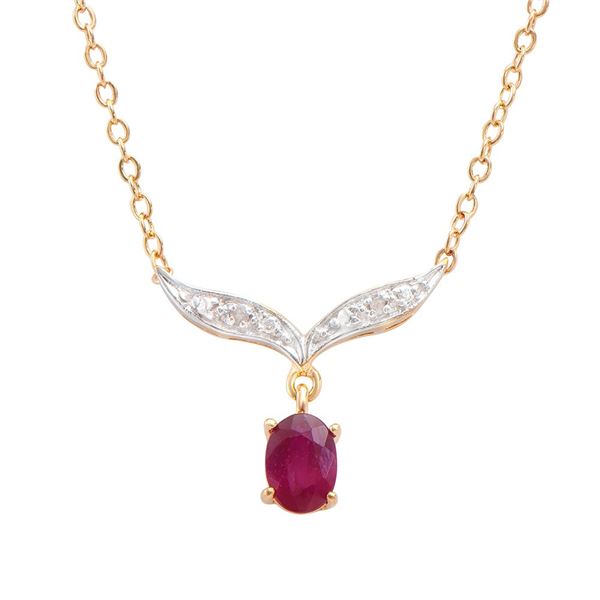 Plated 18KT Yellow Gold 1.00ct Ruby and Diamond Pendant with Chain