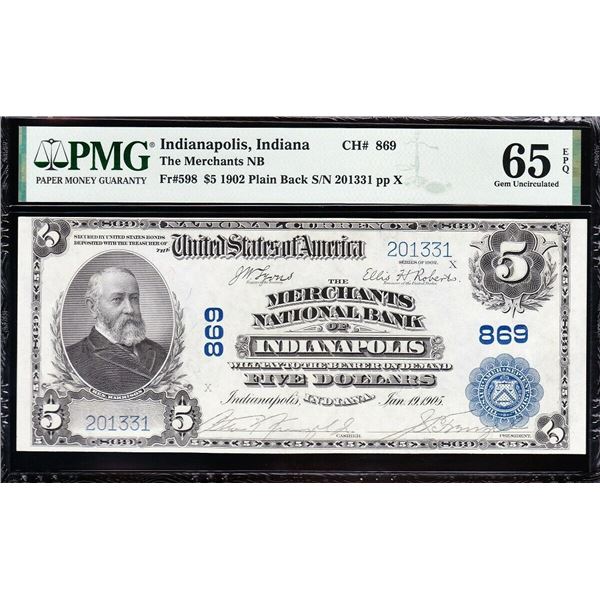 1902 $5 Indianapolis IN National PMG 65EPQ