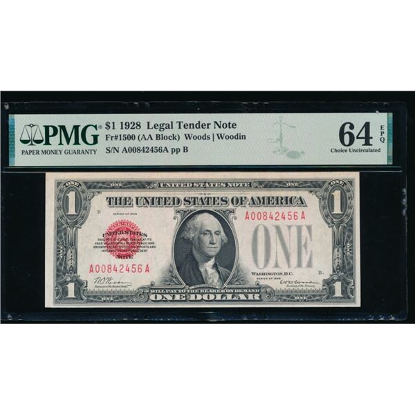 1928 $1 Legal Tender Note PMG 64EPQ