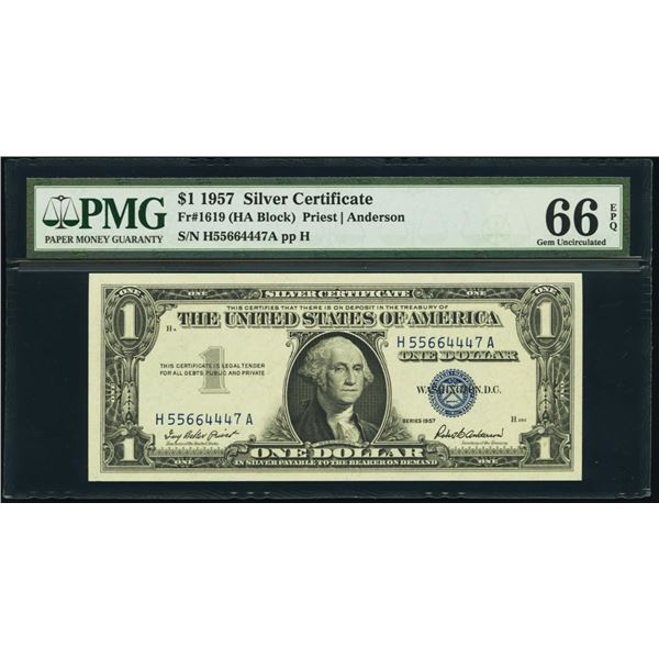 1957 $1 Fancy Serial Silver Cert PMG 66EPQ