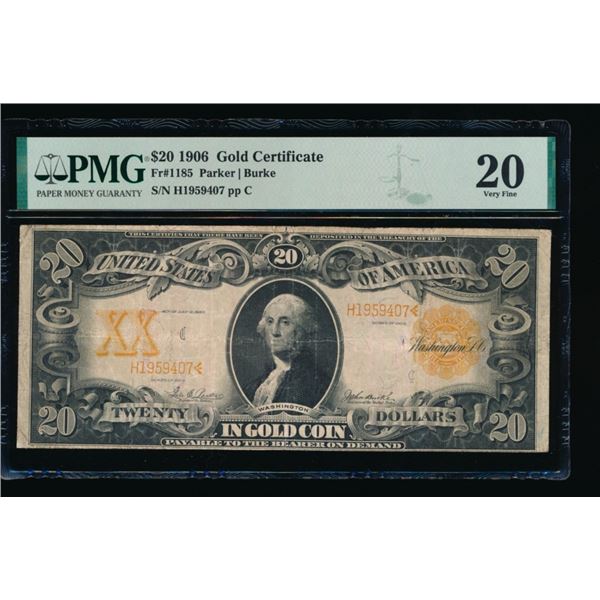 1906 $20 Gold Certificate PMG 20