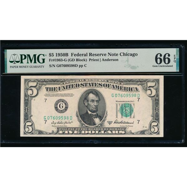 1950B $5 Chicago FRN PMG 66EPQ