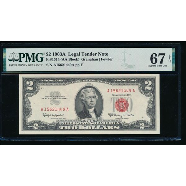 1963A $2 Legal Tender Note PMG 67EPQ