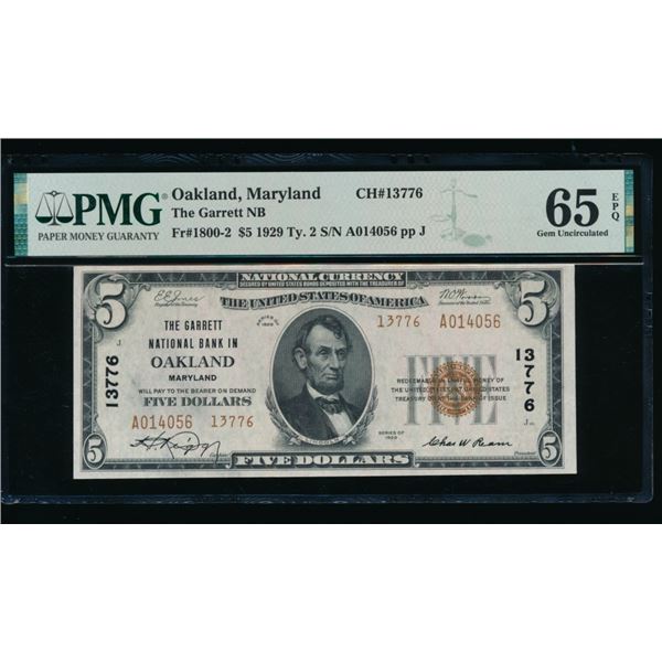 1929 $5 Oakland MD National PMG 65EPQ