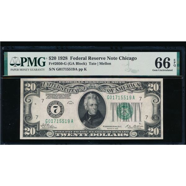 1928 $20 Chicago FRN PMG 66EPQ