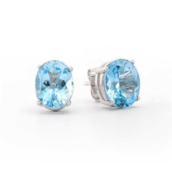 Plated Rhodium 5.65ctw Blue Topaz Earrings