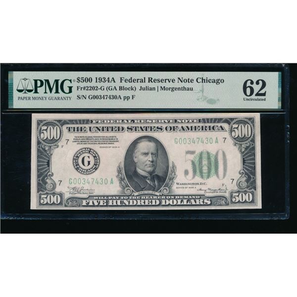 1934A $500 Chicago FRN PMG 62