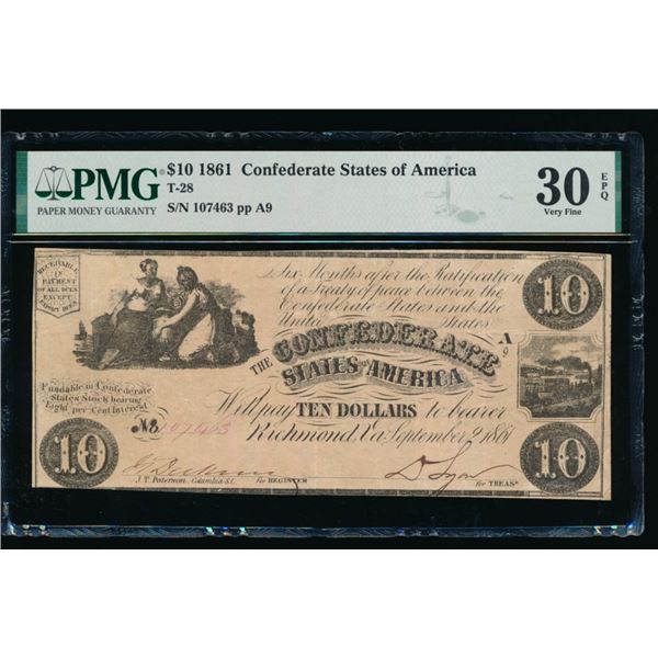 1861 $10 T-28 Confederate PMG 30EPQ