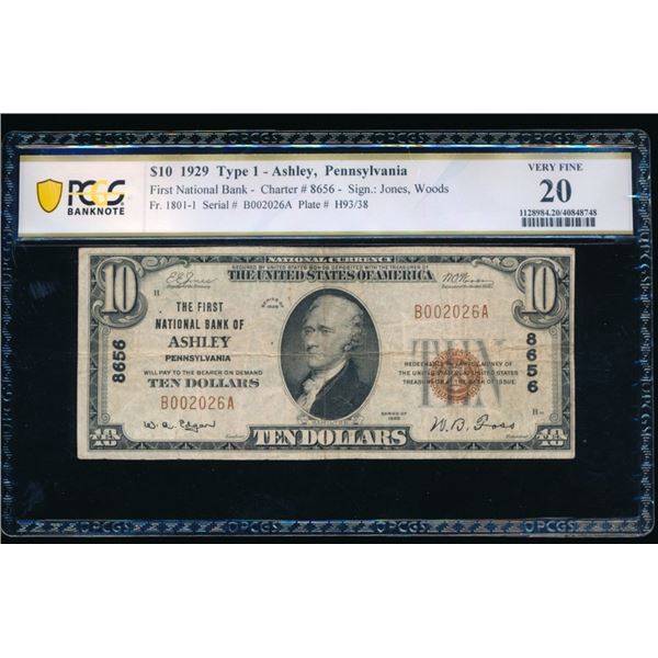 1929 $10 Ashley PA National Note PCGS 20