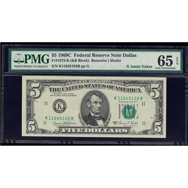 1969C $5 Dallas FRN PMG 65EPQ