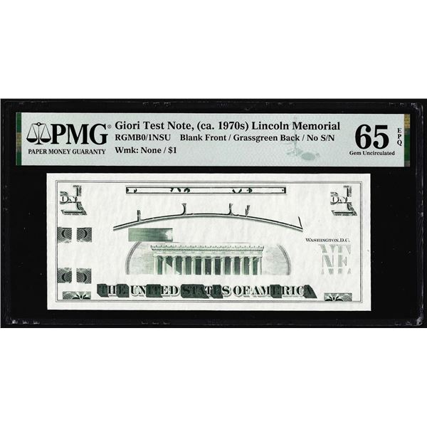 Circa 1970's Lincoln Memorial Giori Test Note PMG Gem Uncirculated 65EPQ