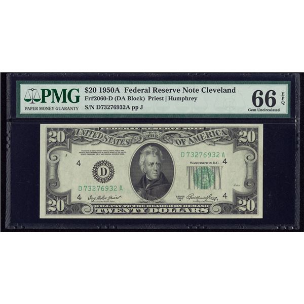 1950A $20 Cleveland FRN PMG 66EPQ
