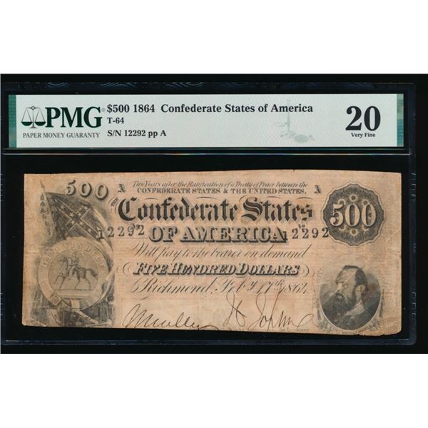 1864 $500 T-64 Confederate PMG 20