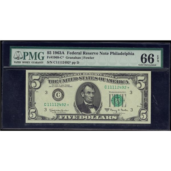 1963A $5 STAR Philadelphia FRN PMG 66EPQ