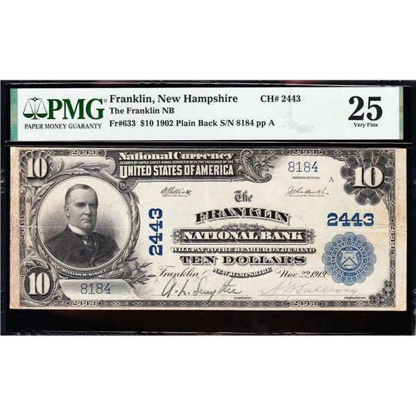 1902 $10 Franklin NH National PMG 25