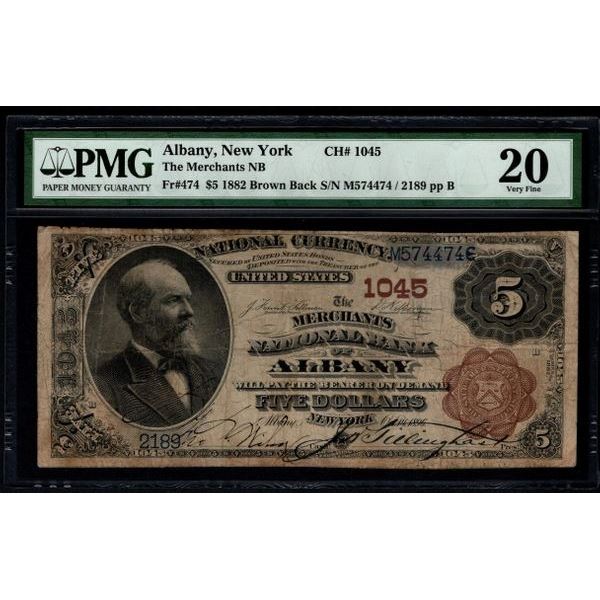 1882 $5 Albany National Bank Note PMG 20