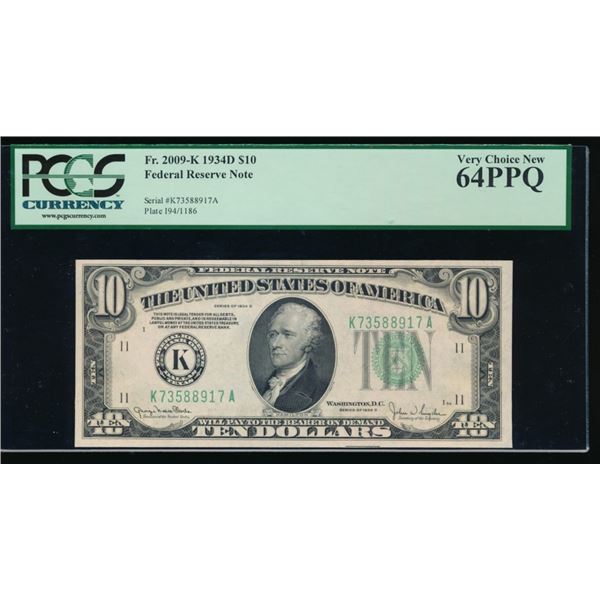 1934D $10 Dallas FRN PCGS 64PPQ