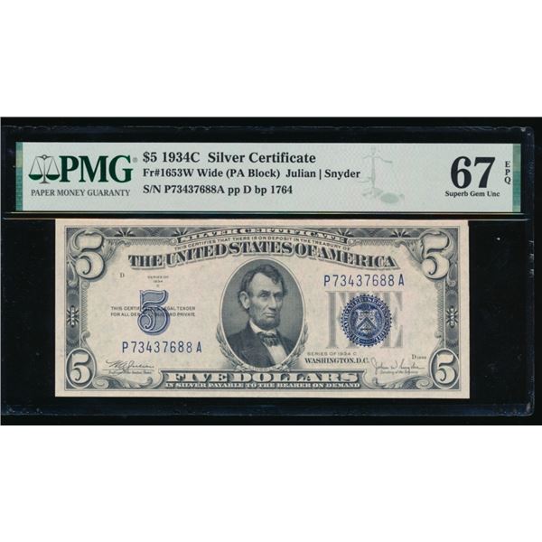 1934C $5 Silver Certificate PMG 67EPQ