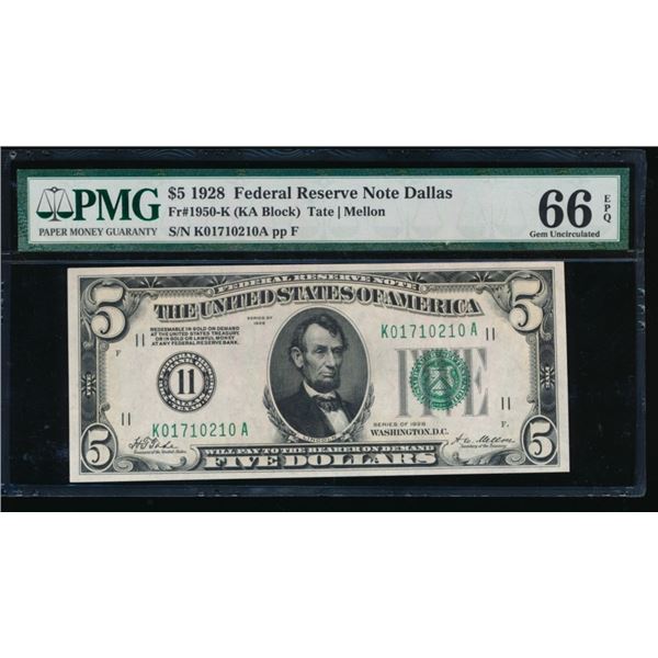 1928 $5 Dallas FRN PMG 66EPQ