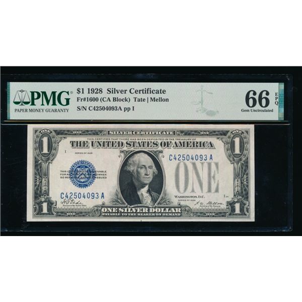 1928B $1 Silver Certificate PMG 66EPQ