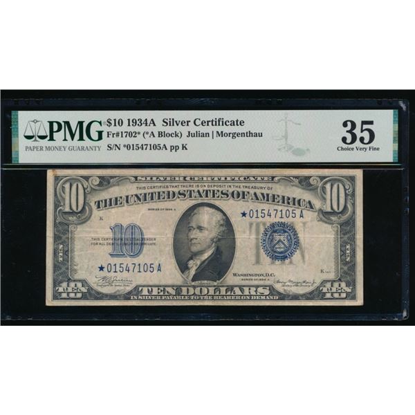 1934A $10 STAR Silver Certificate PMG 35