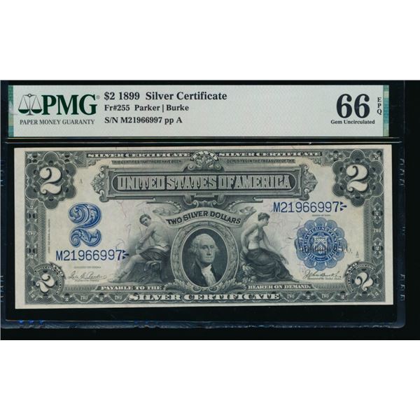 1899 $2 Mini Porthole Silver Certificate PMG 66EPQ