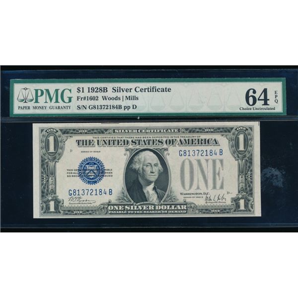 1928B $1 Silver Certificate PMG 64EPQ